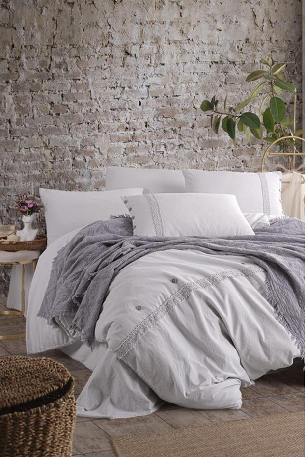 Grace 7 Piece 100% Cotton Double Pique Duvet Cover Set Stone