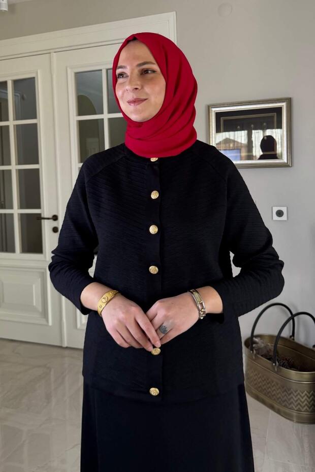 Melis Çelik Örme Triko Takım Siyah - 2