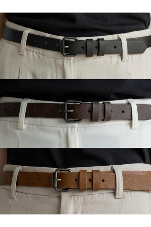 Kadın Makara tokalı ince basic 3'lü set kemer - 5