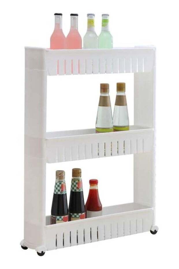 Staright 3-Tier Mobile Shelving Unit Organizer Slide-Out Slim Storage Cart Portable Trolley Rack fo