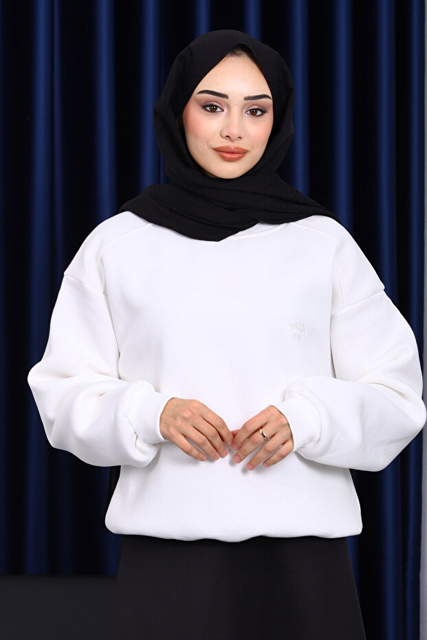 Ecru Crew Neck Shaded Three-Thread Sweat