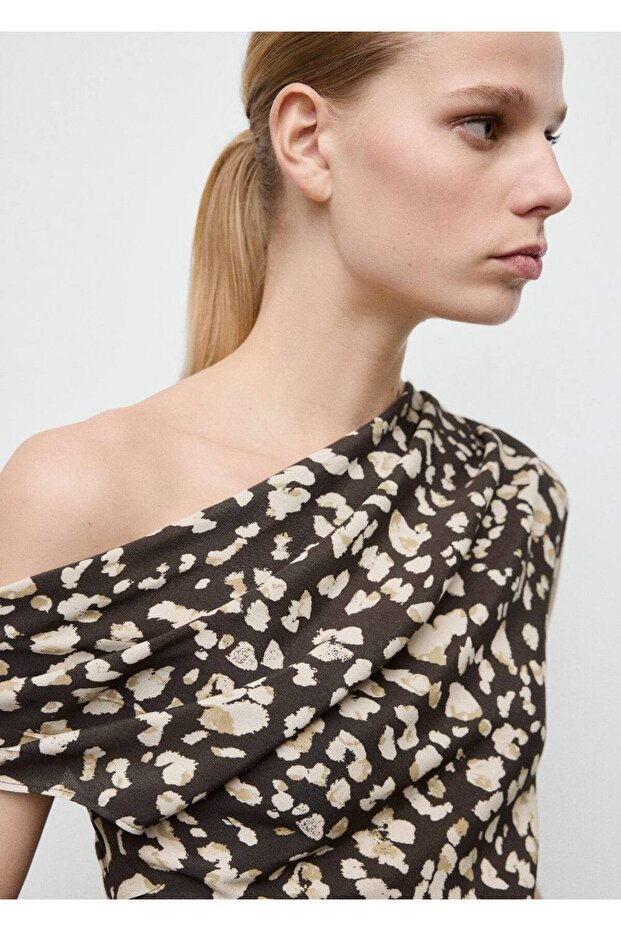 Hayvan desenli drape bluz - 6