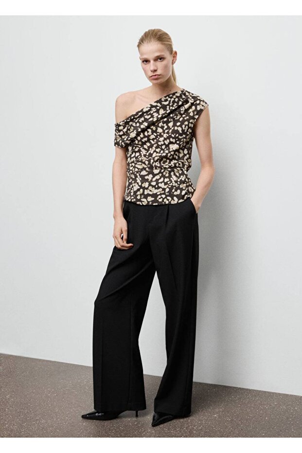 Hayvan desenli drape bluz - 2