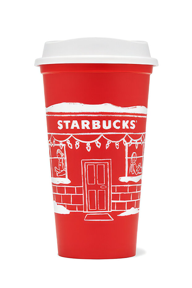 Reusable Drink Cup Christmas Design Plastic Red 473ml