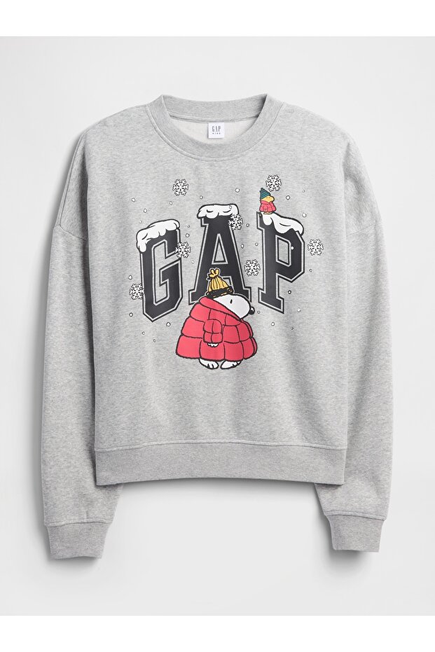 Kadın Gri Peanuts Oversized Logo Sweatshirt - 2