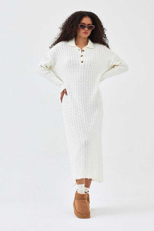 Lalezar Triko Elbise Beyaz - 6