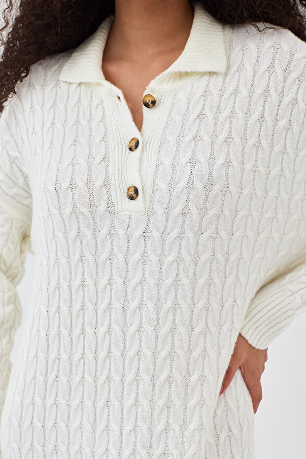 Lalezar Triko Elbise Beyaz - 8