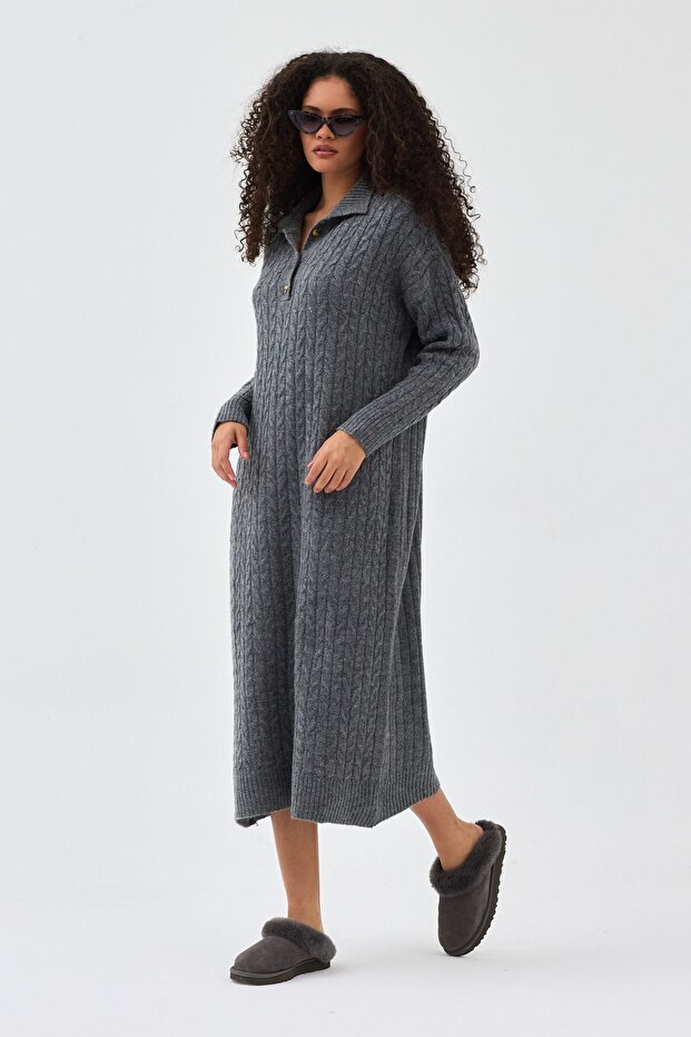 Lalezar Triko Elbise Gri - 3