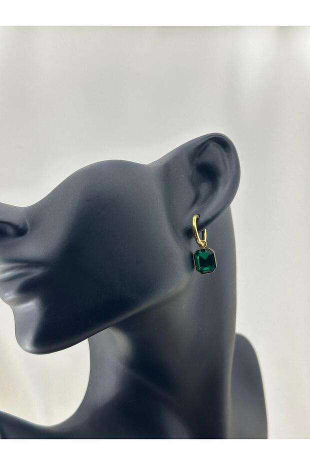 Green Square Glass Women's Earrings