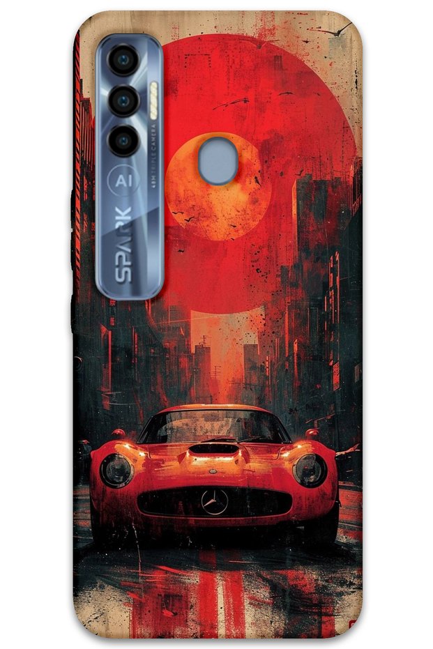 Tecno Spark 7 Pro Case Hd Pattern Printed Back Cover - Red Mercedes