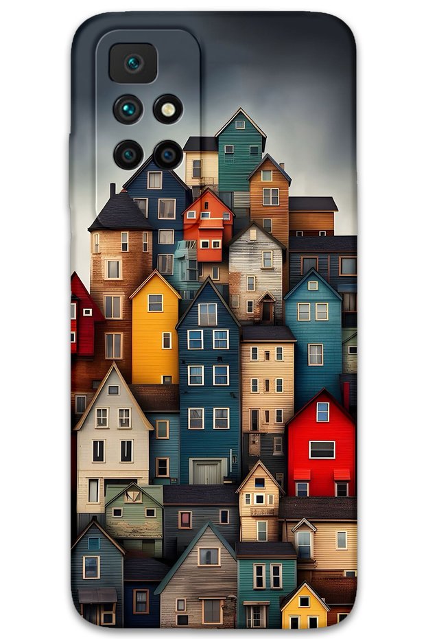 Xiaomi Redmi 10 Case Hd Pattern Printed Back Cover - Colorful Houses
