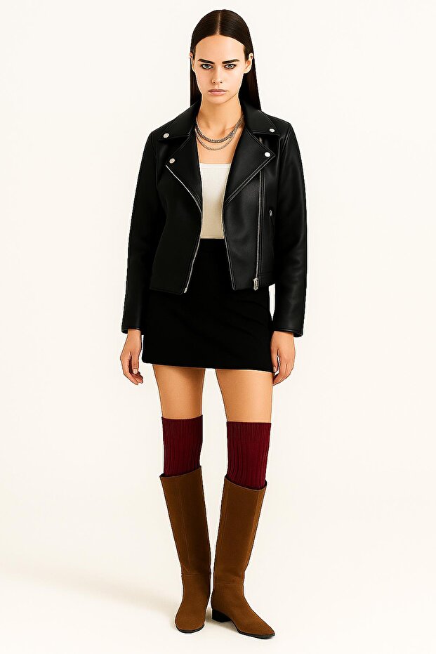 2 Çift Basic Lastikli Kalın Pamuk Karışımlı Diz Üstü Çorap - 2