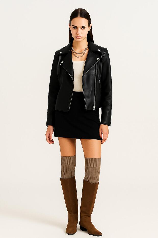 2 Çift Basic Lastikli Kalın Pamuk Karışımlı Diz Üstü Çorap - 2