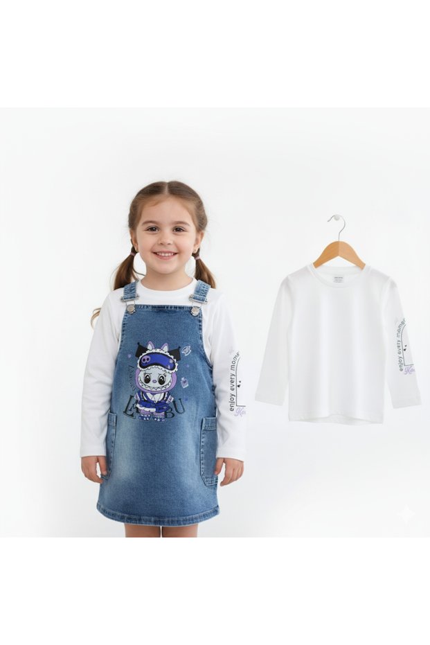 Girl's Labubu Printed and Long Sleeve Penyeli̇ 2 Li̇ Kot Ji̇Le (Likely a Typo and Should Be a Brand Name)