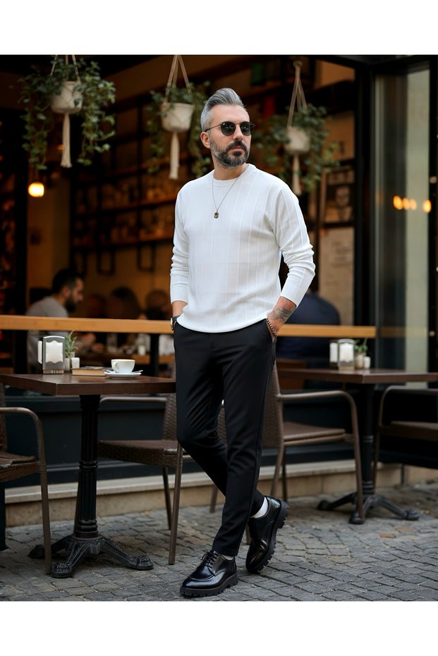 La Forma Fitil Textured Crew Neck Men's Knit Sweater