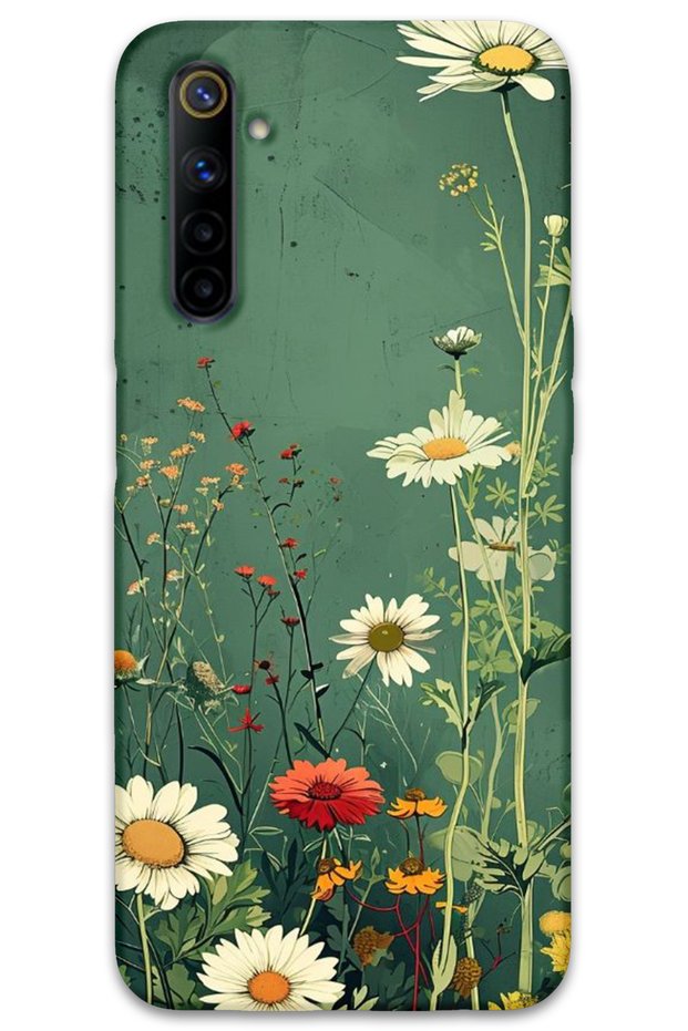 Realme 6 Case Hd Pattern Printed Back Cover - Green Daisy