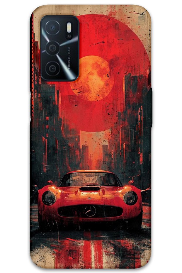 Oppo A55 Case Hd Pattern Printed Back Cover - Red Mercedes