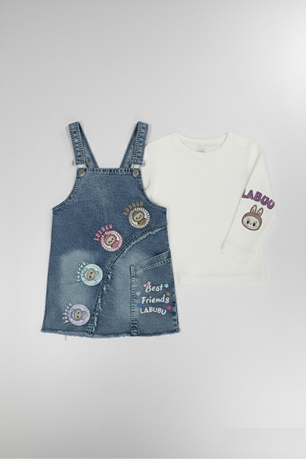 Labubu Girls' Denim Jacket Long Sleeve Combed Cotton 2-Piece Digital Printed
