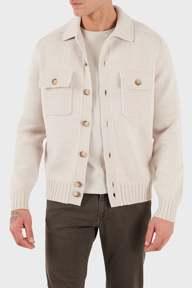 100% Wool Regular Fit Buttoned Pocket Knitted Jacket Men's Jacket 13109 25079 054
