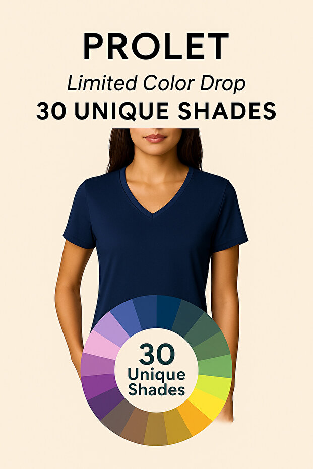 Kadın V Yaka Basic Tişört – Limited Color Drop - 2