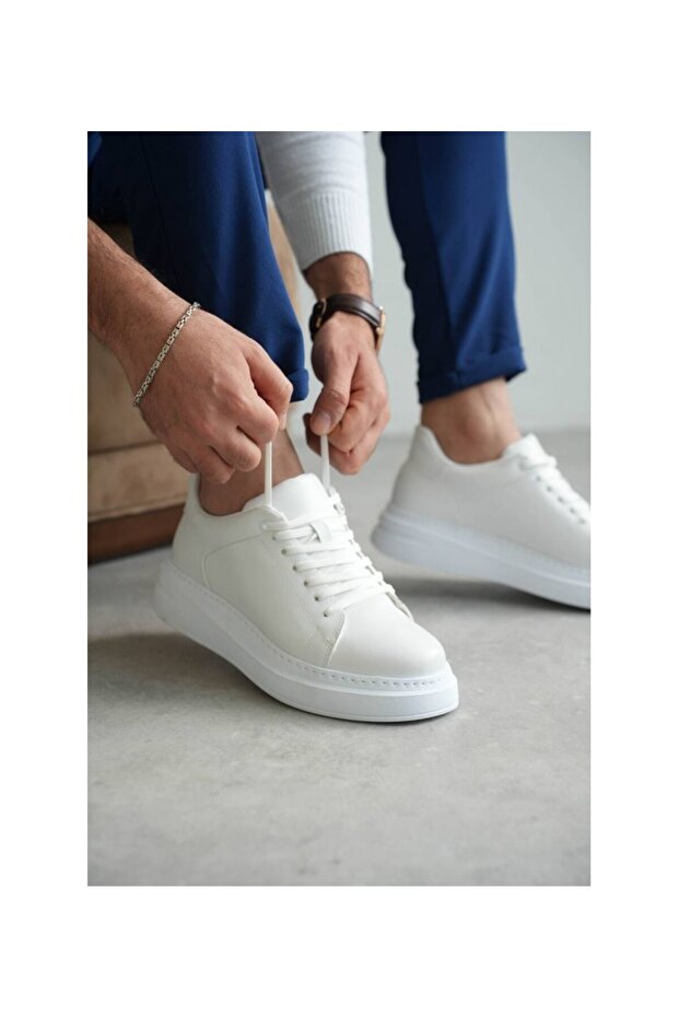 Hidden Heel 7 cm Height Increasing White Men's Sports Shoes Gtbyaz100