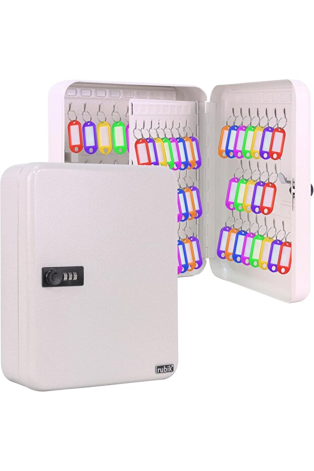 93-Keys Cabinet Metal Key Storage Safe Lock Box with Combination Lock (White)