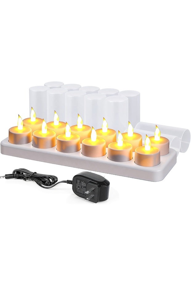 Rechargeable Candles Flameless Flickering Candles Tealights Set 12 Pieces White