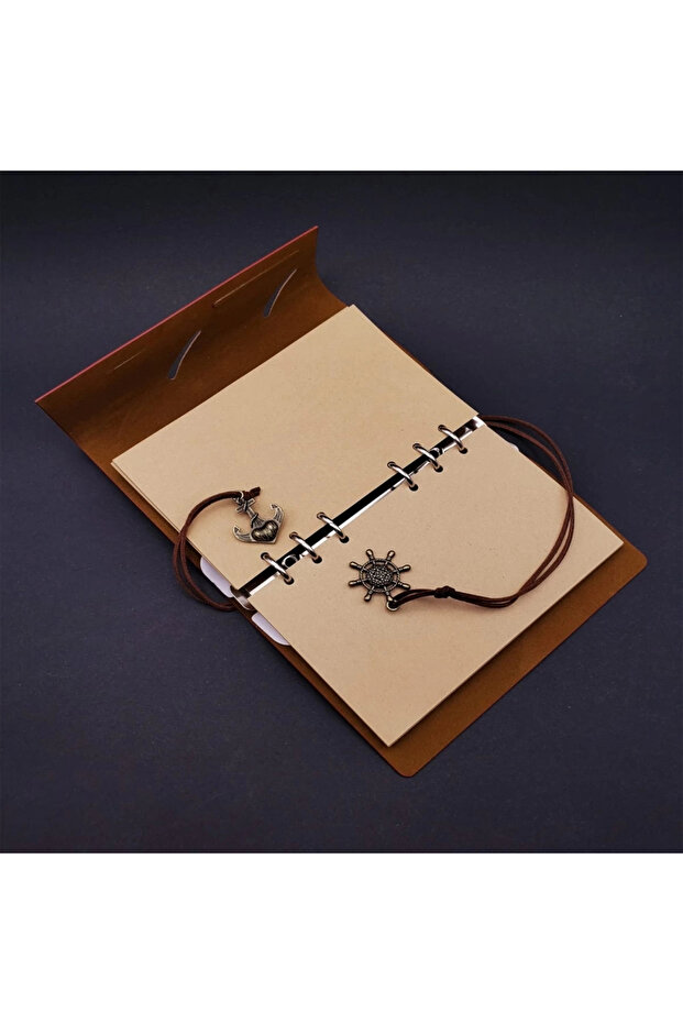 دفتر ملاحظات جلدي بتصميم بوصلة بنية - 2