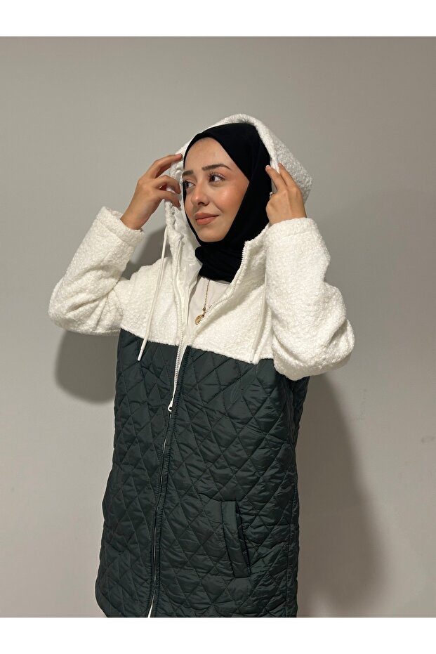 cu glugă Jumătate de pluș geacă matlasată - 2