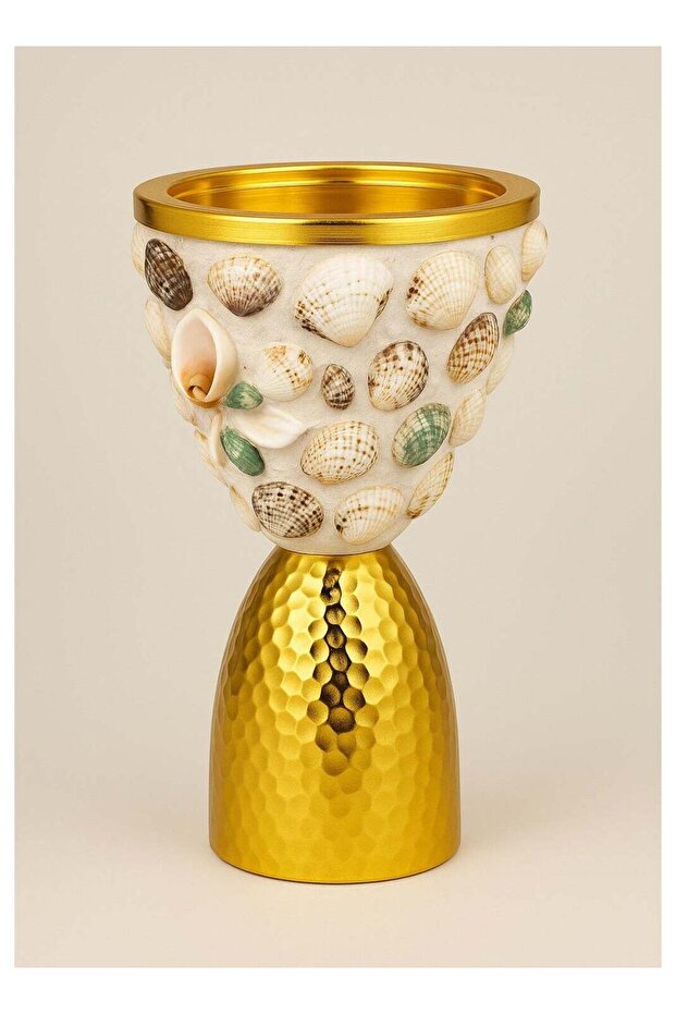 Luxury Gold & White Bakhoor Burner - Seashell Metal Incense Holder, 20cm H x 11cm W