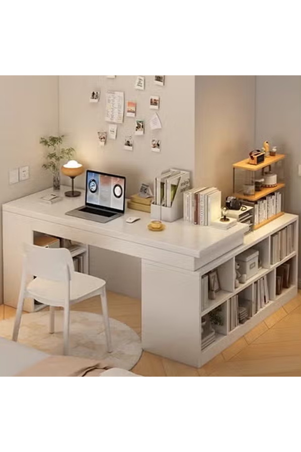 Compact Modern Computer Desk with Storage Shelf and Sturdy With Density Board White 120*80*75cm