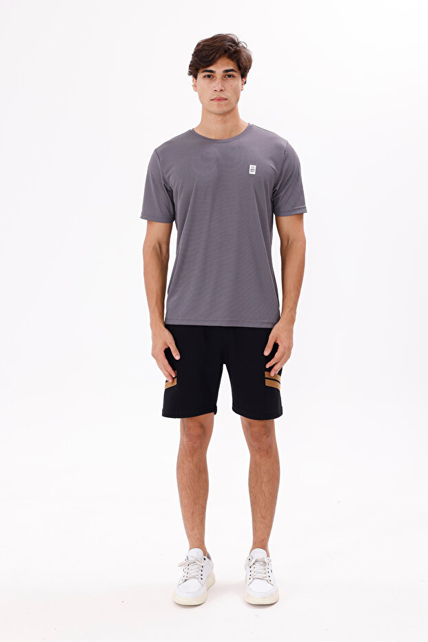 Crew Neck Stretchy Jersey Textured Comfortable Fit Anti-Sweat Soft Feel Short Sleeve T-Shirt