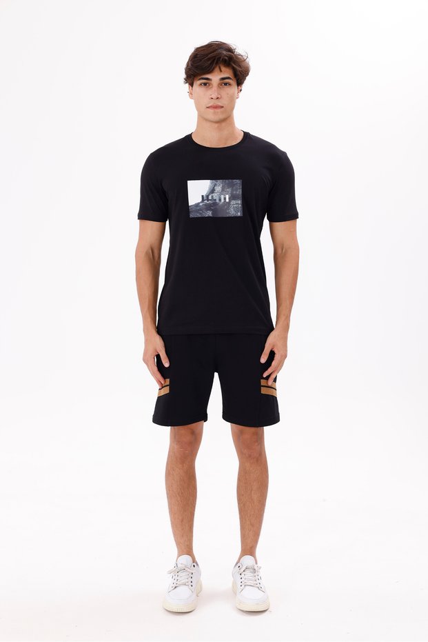 Rectangular Photo Printed Soft Textured Crew Neck Short Sleeve Relaxed Fit T-Shirt