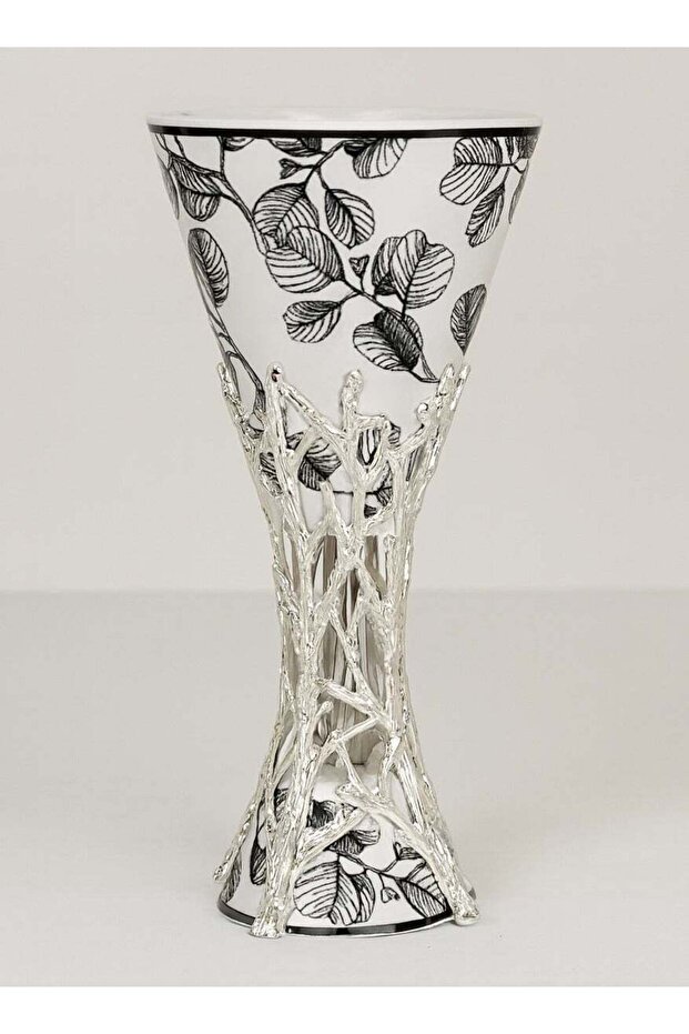 Luxury Bakhoor Burner Silver Stand Black & White Leaf Design