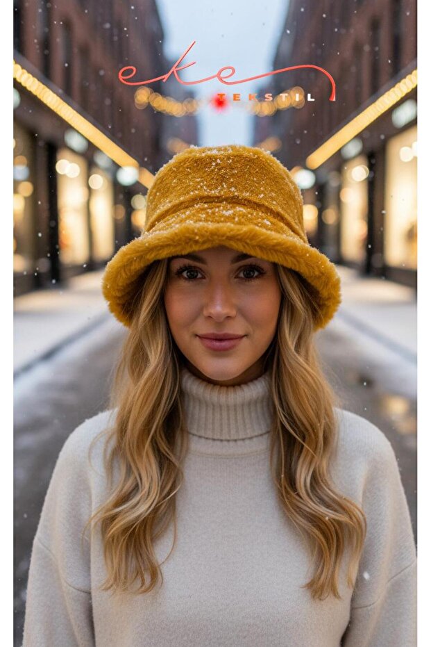 Women's Plush Bucket Hat in Yellow Color
