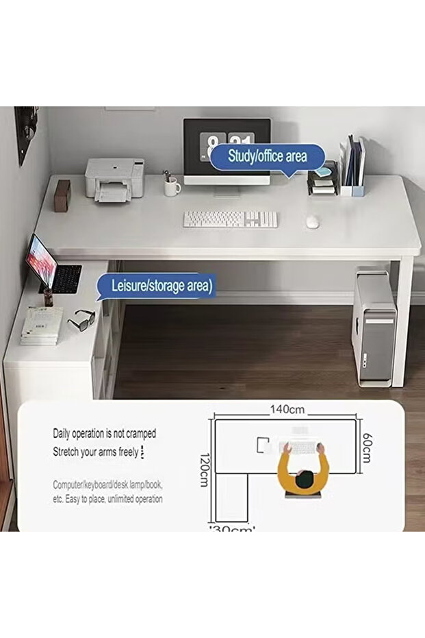 Compact Modern Computer Desk with Storage Shelf and Sturdy With Density Board White - 2