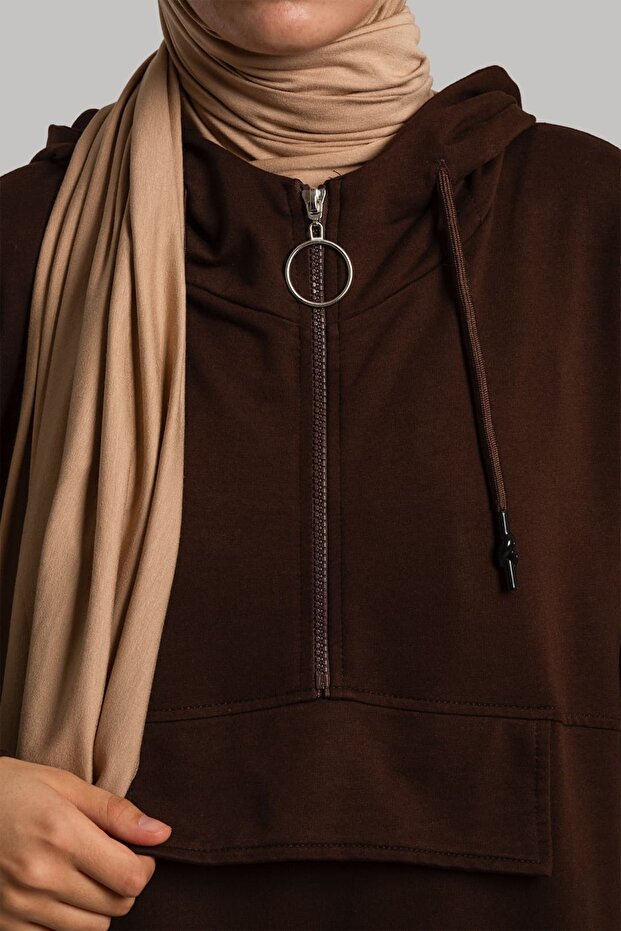 Kapşonlu Pamuklu Elbise - 2