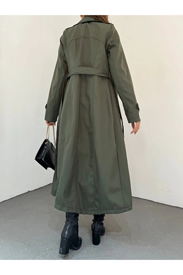 معطف معزز مبطن بحزام - كاكي - 6
