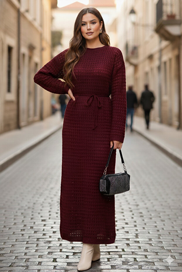Palmiye Mesh Knitwear Dress R4448 Red