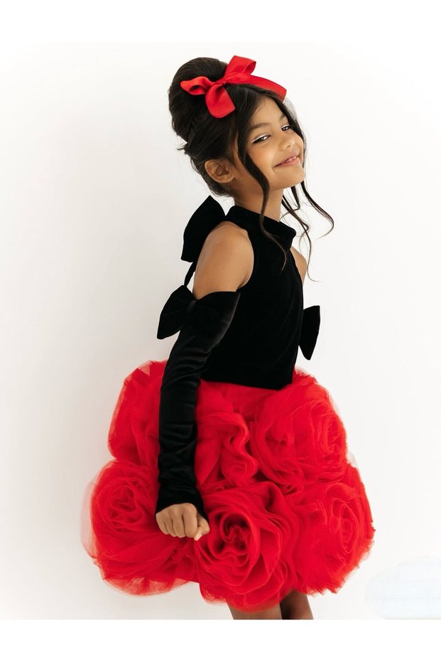 Girl's Rose Detailed Design Dress