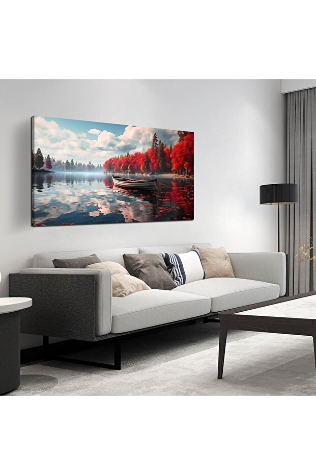 Red Forest Canvas Wall Art 50x100cm, Lake Landscape Modern Prints for Home Decor