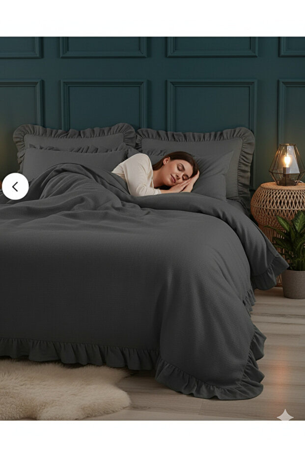 100% Natural Cotton Double Ruffled Duvet Cover Set 200X220 cm