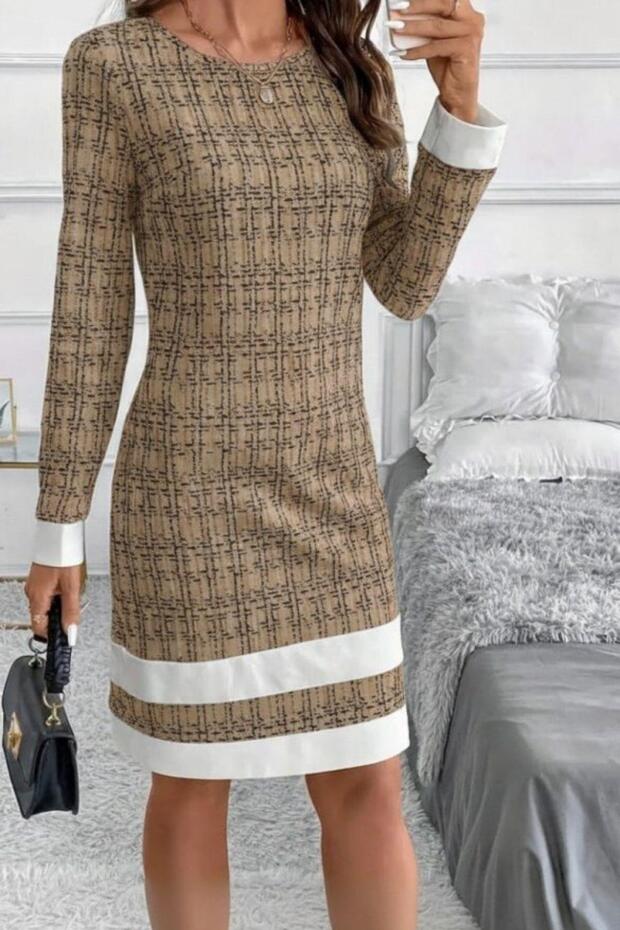 Şerit Detaylı Mini Dokuma Elbise - 4