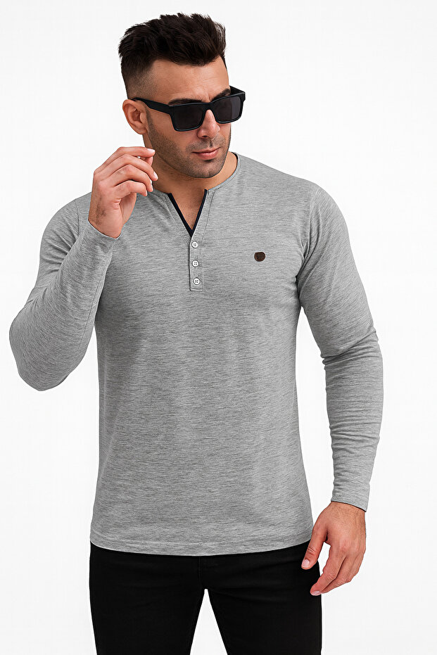 V-Neck Henley – Men’s Long Sleeve