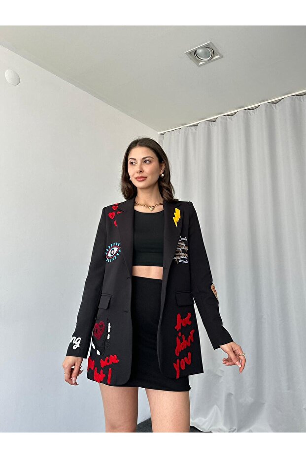 KADIN NAKIŞLI TASARIM CEKET - 1
