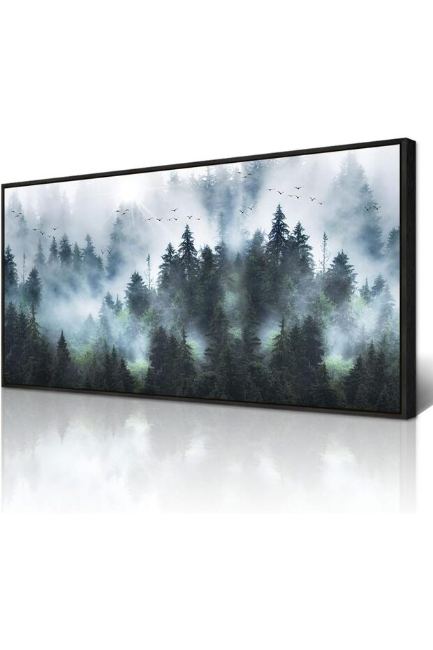 Foggy Forest Painting Canvas (60x120 cm Framed) – Framed Wall Art for Living Room