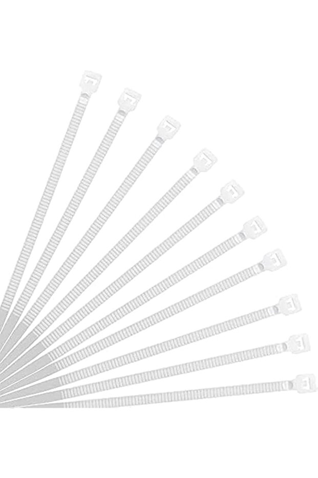 White Cable Ties (250mm x 3.6mm) Pack of 100, 8" Nylon Zip Ties