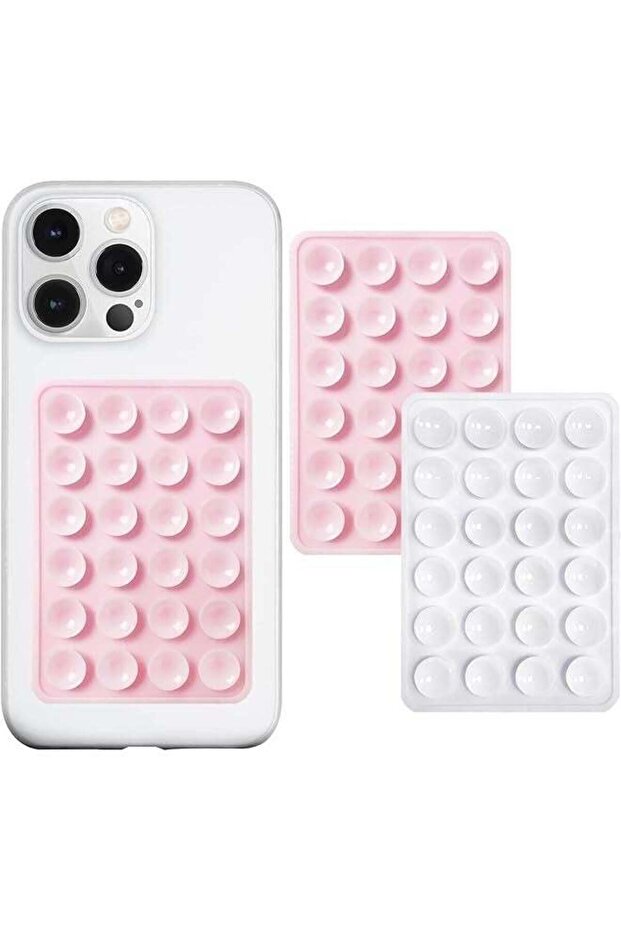 2 Pack Silicone Suction Phone Case Mount - Non-Slip Sticky Phone Grip (LightPink & White)