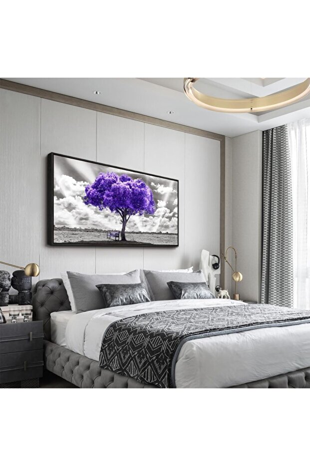 Blue Tree Landscape With Outer Frame 50x100 cm Botanical Wall Art for Room