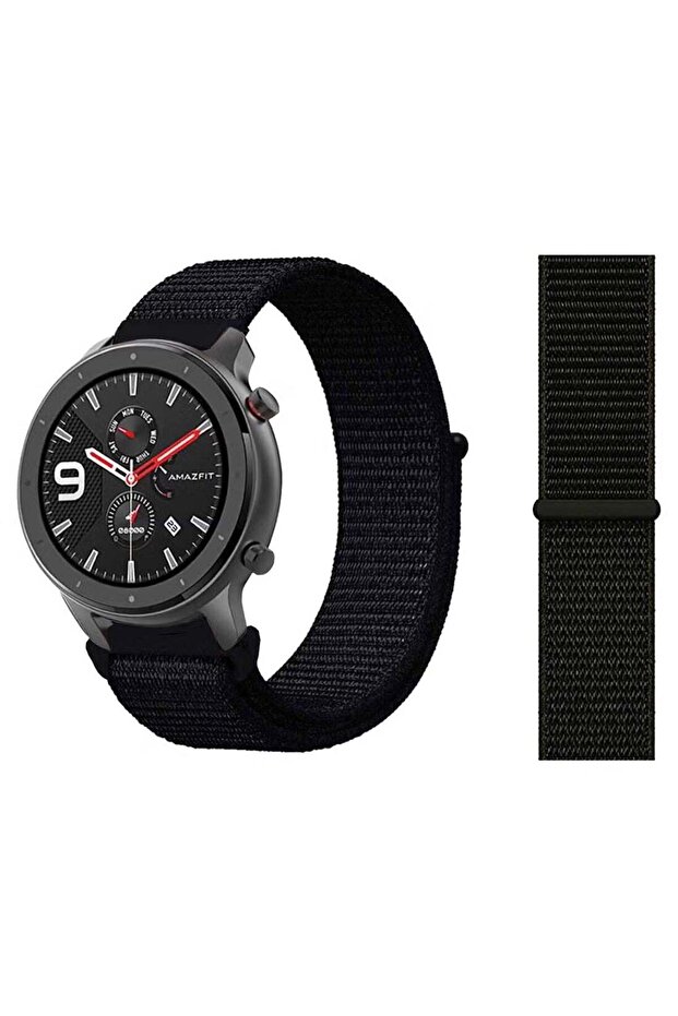 Nylon Loop Replacement Band 22mm for Amazfit GTR 47mm Dark Black